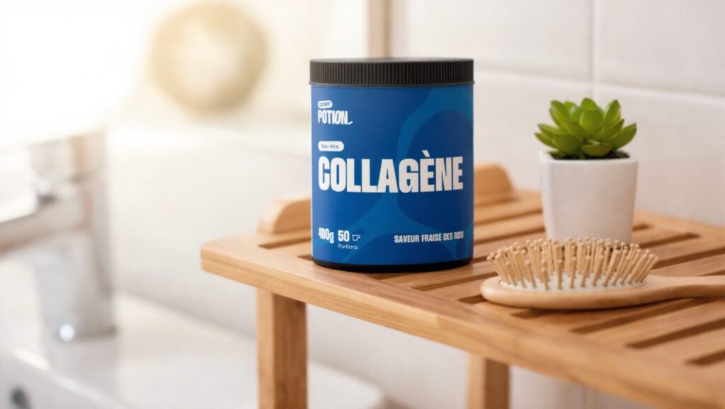 Collagène bovin Power Potion dans un décor salle de bain spa