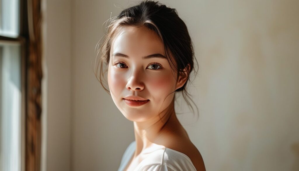 Portrait de jeune femme avec une peau éclatante et naturelle